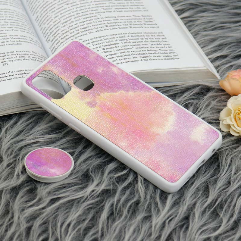 قاب چرمی هولوگرامی پاپ سوکت دار Samsung Galaxy A21s سفید