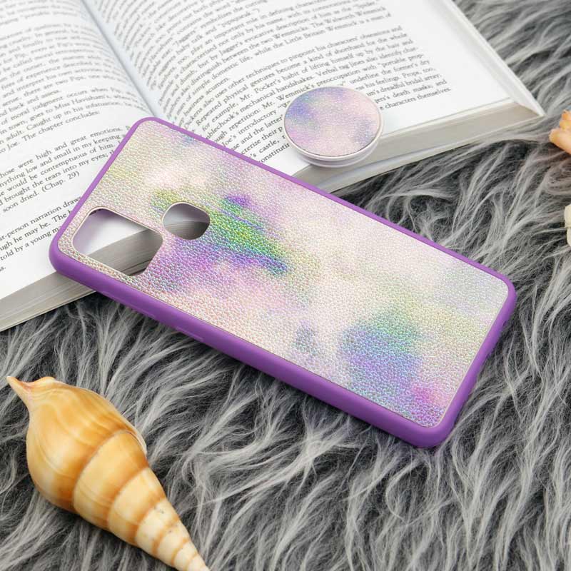 قاب چرمی هولوگرامی پاپ سوکت دار Samsung Galaxy A21s بنفش