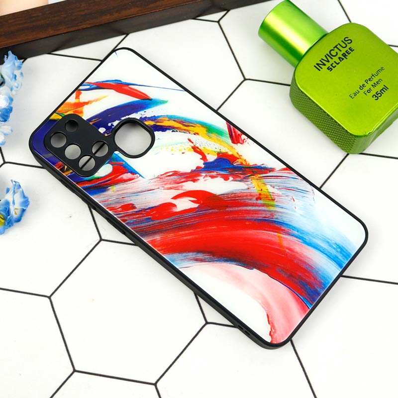 قاب طرحدار پشت گلسی محافظ لنزدار Samsung Galaxy A21s