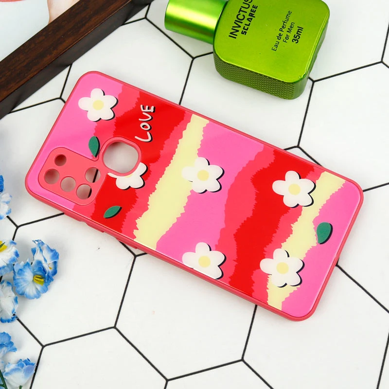 قاب طرحدار پشت گلسی محافظ لنزدار Samsung Galaxy A21s
