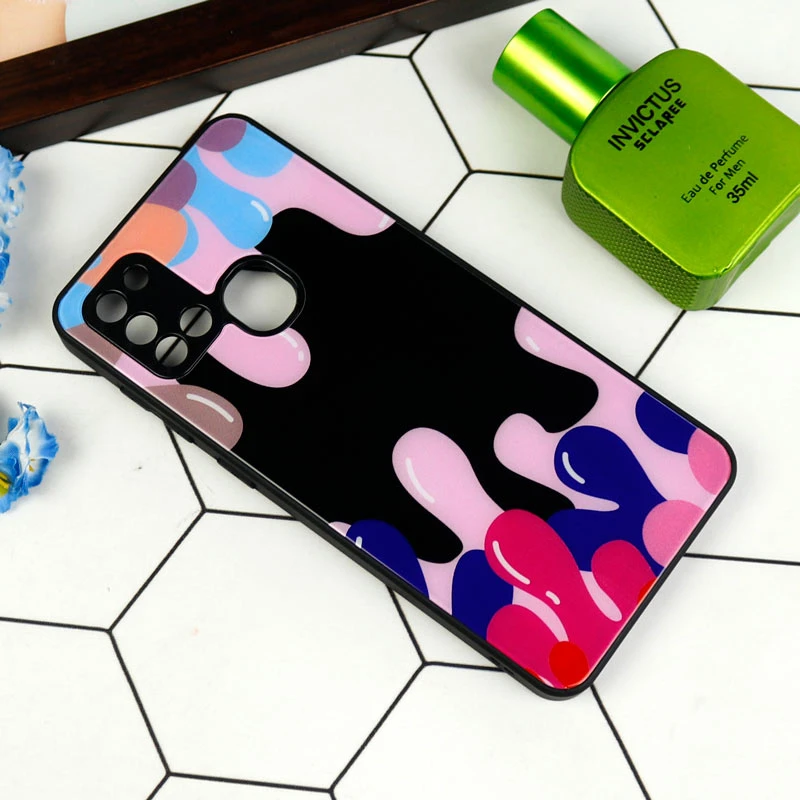 قاب طرحدار پشت گلسی محافظ لنزدار Samsung Galaxy A21s