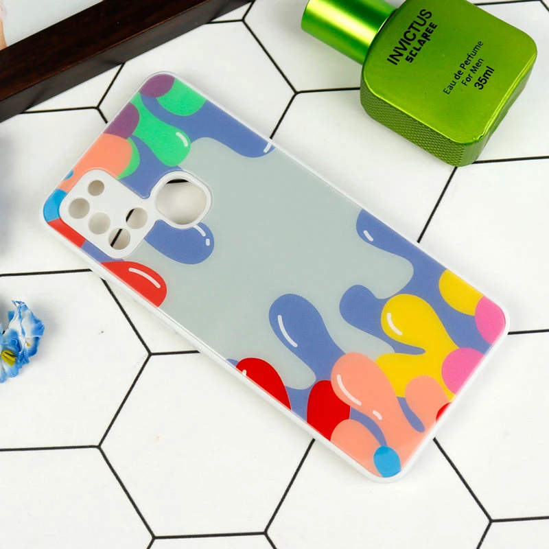 قاب طرحدار پشت گلسی محافظ لنزدار Samsung Galaxy A21s
