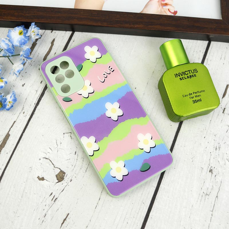 قاب طرحدار پشت گلسی محافظ لنزدار Samsung Galaxy A22 4G