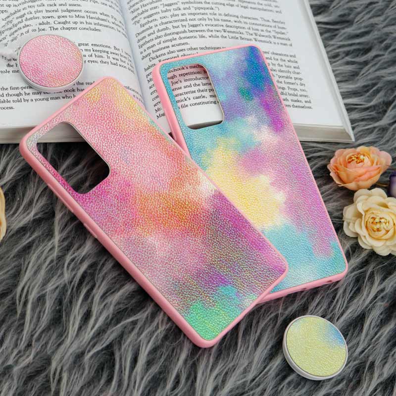 قاب چرمی هولوگرامی پاپ سوکت دار Samsung Galaxy A52 / A52s صورتی