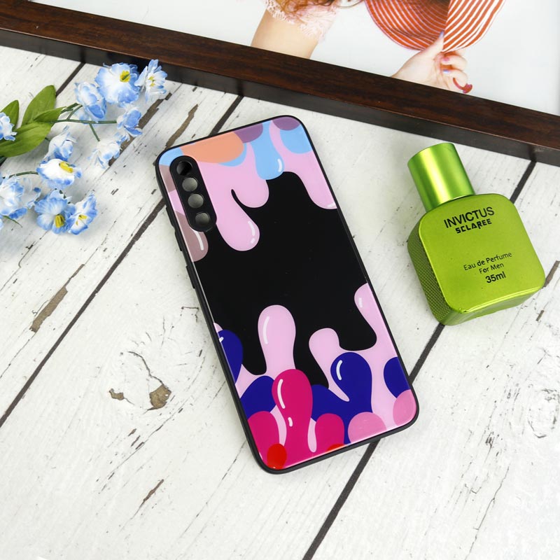 قاب طرحدار پشت گلسی محافظ لنزدار Samsung Galaxy A70