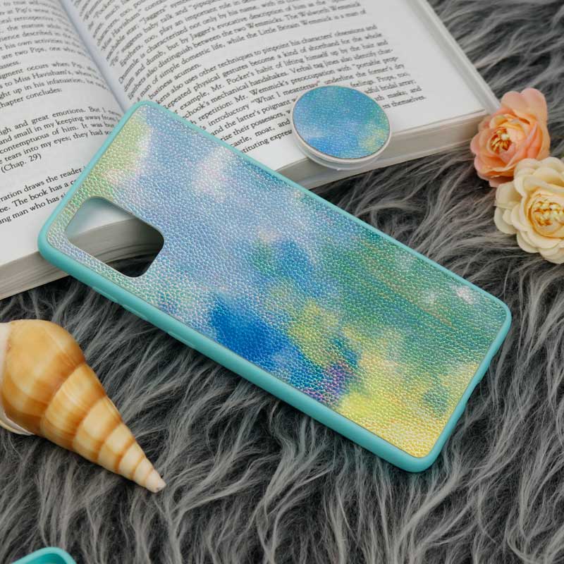 قاب چرمی هولوگرامی پاپ سوکت دار Samsung Galaxy A71 سبز آبی