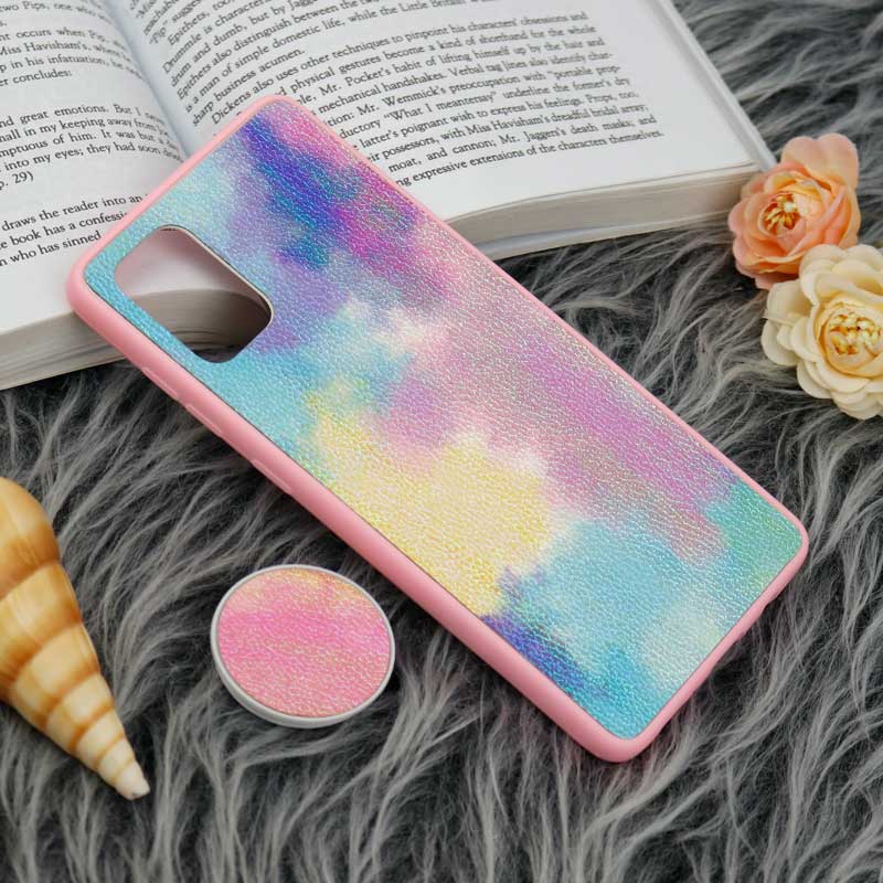 قاب چرمی هولوگرامی پاپ سوکت دار Samsung Galaxy A71 صورتی