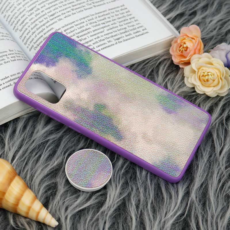 قاب چرمی هولوگرامی پاپ سوکت دار Samsung Galaxy A71 بنفش