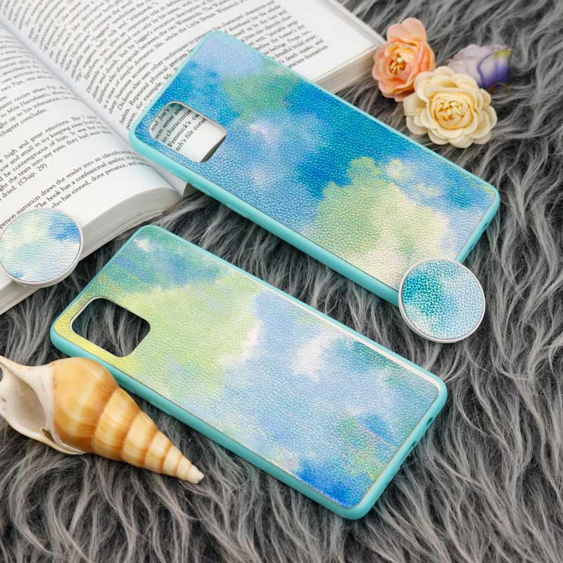 قاب چرمی هولوگرامی پاپ سوکت دار Samsung Galaxy A71 سبز آبی
