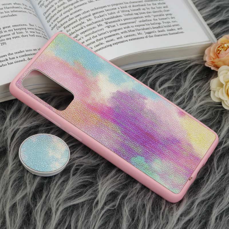قاب چرمی هولوگرامی پاپ سوکت دار Samsung Galaxy S20 FE صورتی
