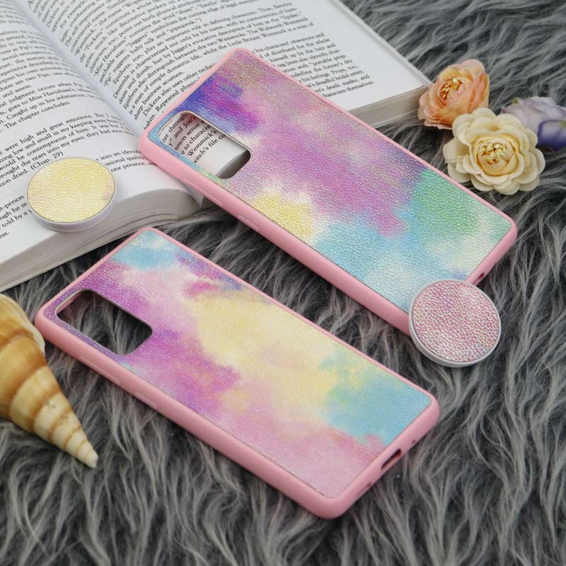 قاب چرمی هولوگرامی پاپ سوکت دار Samsung Galaxy S20 FE صورتی