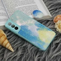 قاب چرمی هولوگرامی پاپ سوکت دار Samsung Galaxy S21 FE 5G سبز آبی
