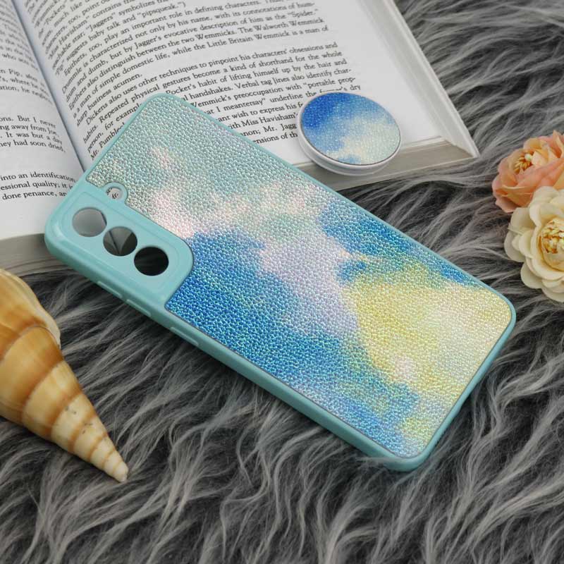 قاب چرمی هولوگرامی پاپ سوکت دار Samsung Galaxy S21 FE 5G سبز آبی