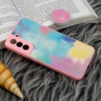 قاب چرمی هولوگرامی پاپ سوکت دار Samsung Galaxy S21 FE 5G صورتی