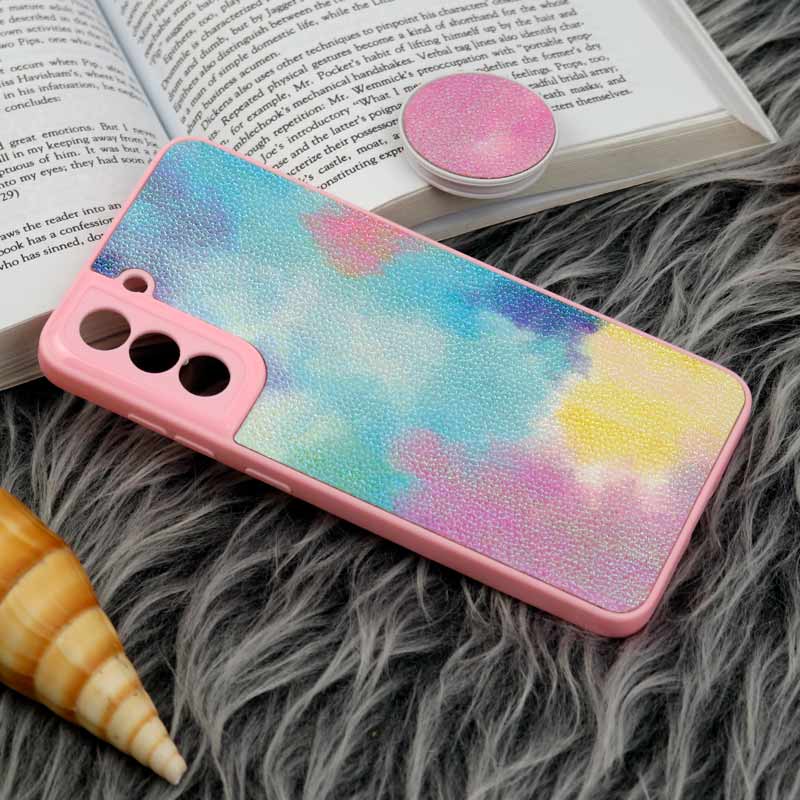 قاب چرمی هولوگرامی پاپ سوکت دار Samsung Galaxy S21 FE 5G صورتی