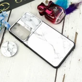 قاب طرحدار محافظ لنزدار کشویی + پاپ سوکت طرح سنگی سفید سامسونگ Samsung Galaxy S21 FE 5G سری C