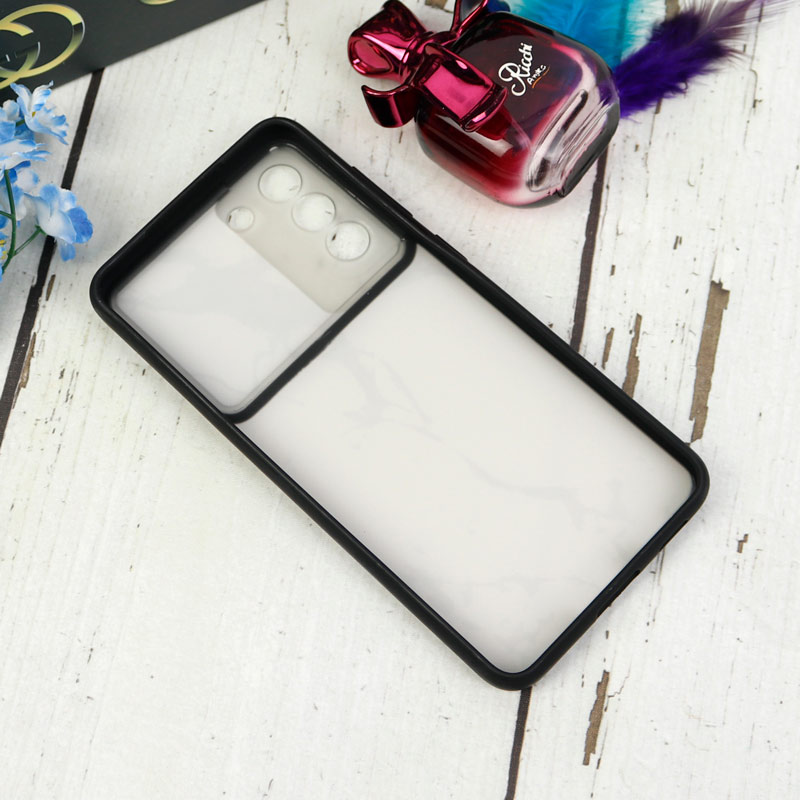 قاب طرحدار محافظ لنزدار کشویی + پاپ سوکت طرح سنگی سفید سامسونگ Samsung Galaxy S21 FE 5G سری C