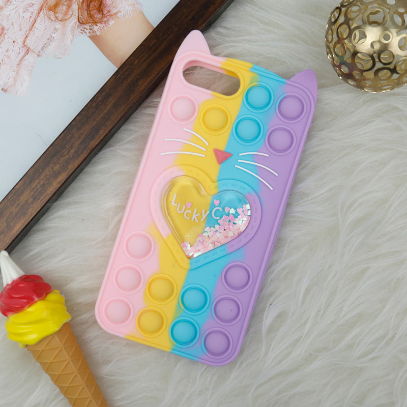 قاب اورجینال سیلیکونی آکواریومی Lucky Cat پاپیتی iPhone 7 Plus / 8 Plus رنگین کمانی