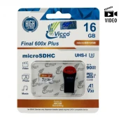 رم میکرو 16 گیگ ویکومن ViccoMan Final 600x Plus U3 A1 V30 C10 90MB/s + رم ریدر