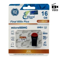 رم میکرو 16 گیگ ویکومن ViccoMan Final 600x Plus U3 A1 V30 C10 90MB/s + رم ریدر