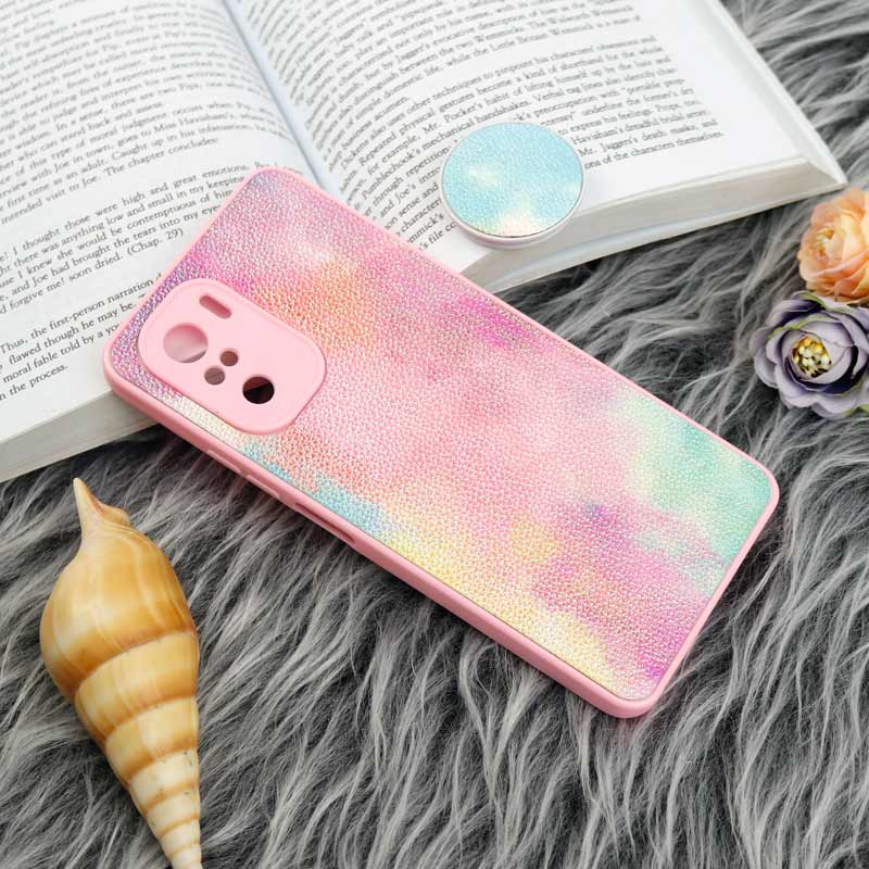 قاب چرمی هولوگرامی پاپ سوکت دار Xiaomi Poco F3 صورتی