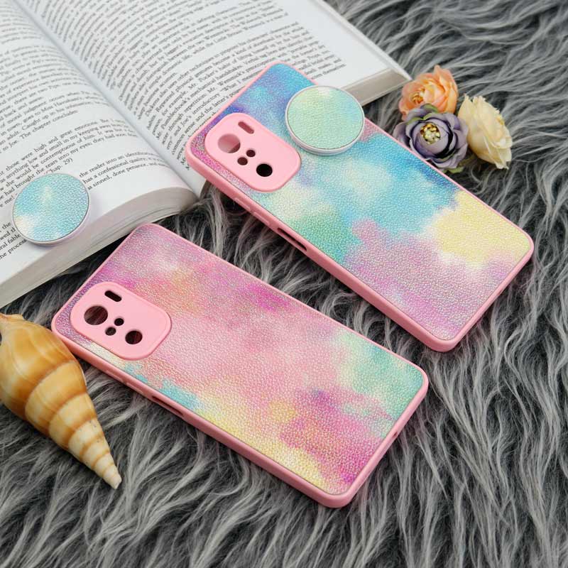 قاب چرمی هولوگرامی پاپ سوکت دار Xiaomi Poco F3 صورتی