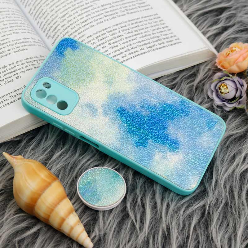 قاب چرمی هولوگرامی پاپ سوکت دار Xiaomi Poco M3 سبز آبی
