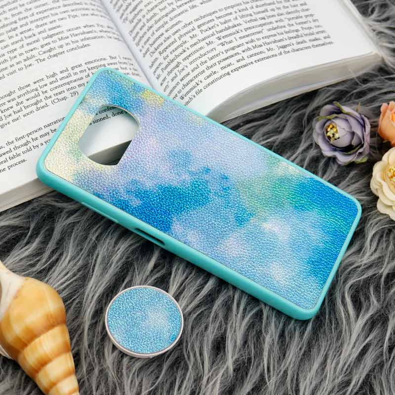 قاب چرمی هولوگرامی پاپ سوکت دار Xiaomi Poco X3 سبز آبی