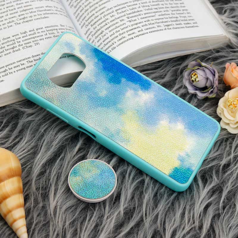 قاب چرمی هولوگرامی پاپ سوکت دار Xiaomi Poco X3 سبز آبی