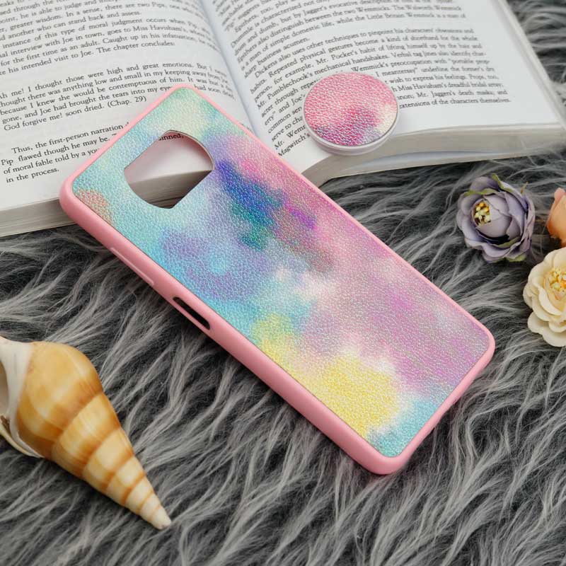 قاب چرمی هولوگرامی پاپ سوکت دار Xiaomi Poco X3 صورتی