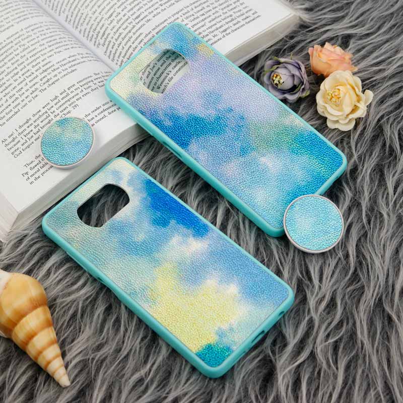 قاب چرمی هولوگرامی پاپ سوکت دار Xiaomi Poco X3 سبز آبی
