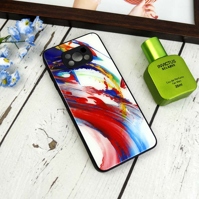 قاب طرحدار پشت گلسی محافظ لنزدار Xiaomi Poco X3