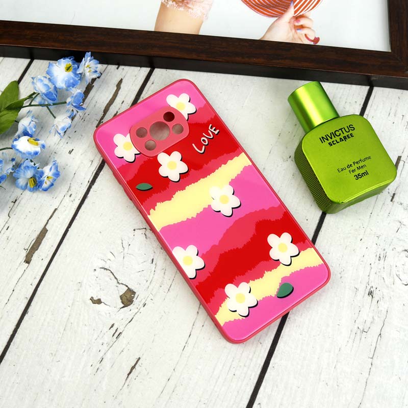 قاب طرحدار پشت گلسی محافظ لنزدار Xiaomi Poco X3