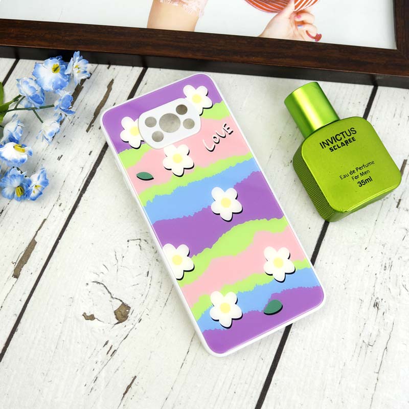 قاب طرحدار پشت گلسی محافظ لنزدار Xiaomi Poco X3