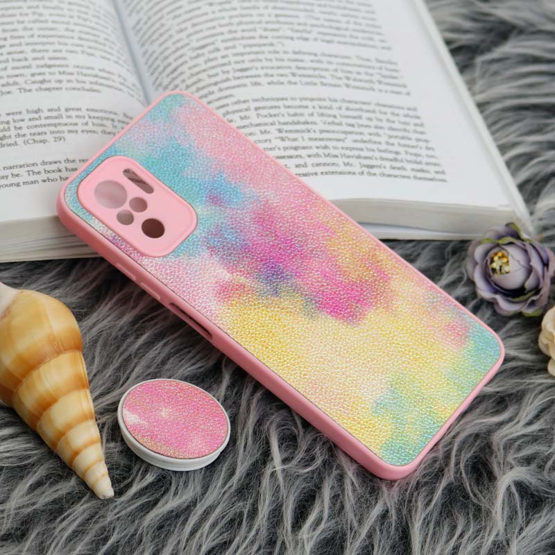 قاب چرمی هولوگرامی پاپ سوکت دار Xiaomi Redmi Note 10 4G صورتی