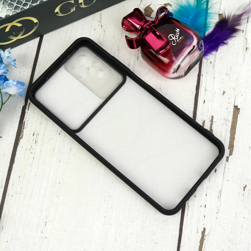 قاب طرحدار محافظ لنزدار کشویی + پاپ سوکت طرح سنگ مشکی شیائومی Redmi Note 10 / Note 10s سری C