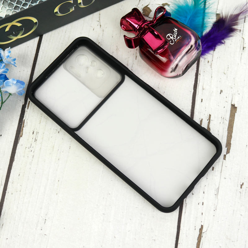 قاب طرحدار محافظ لنزدار کشویی + پاپ سوکت طرح سنگ مشکی شیائومی Redmi Note 10 / Note 10s سری C
