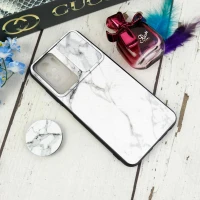 قاب طرحدار محافظ لنزدار کشویی + پاپ سوکت طرح سنگی سفید شیائومی Redmi Note 10 / Note 10s سری C