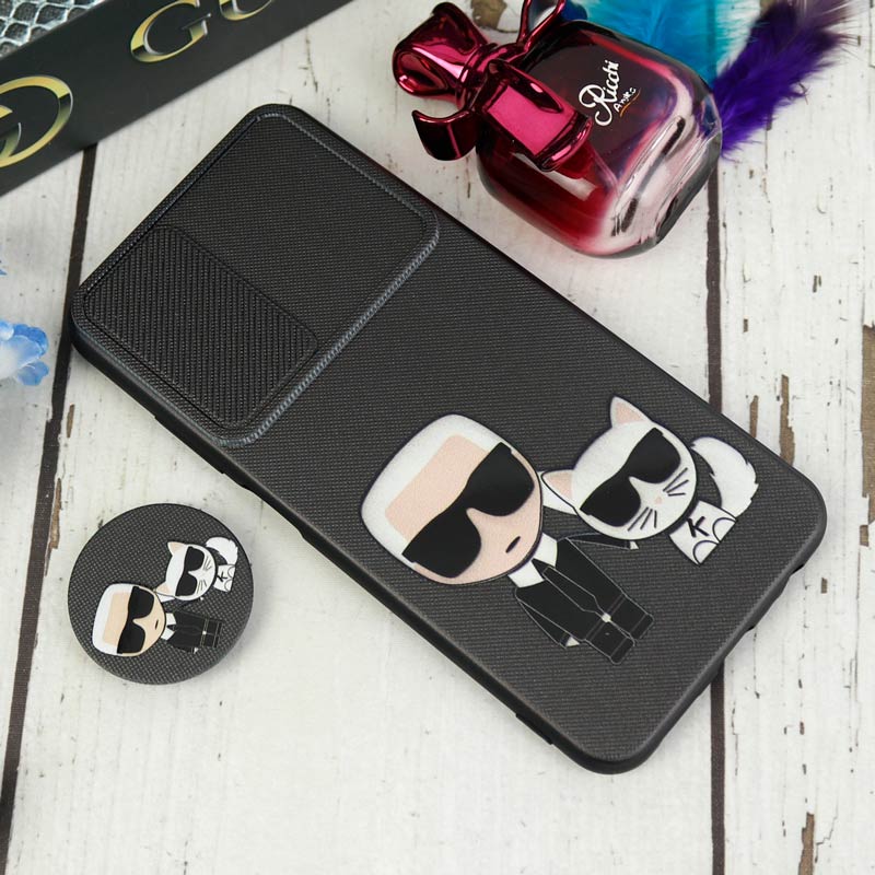 قاب طرحدار محافظ لنزدار کشویی + پاپ سوکت طرح Boss Cat شیائومی Redmi Note 10 / Note 10s سری C