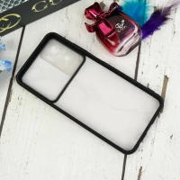 قاب طرحدار محافظ لنزدار کشویی + پاپ سوکت طرح سنگی سفید شیائومی Redmi Note 10 / Note 10s سری C
