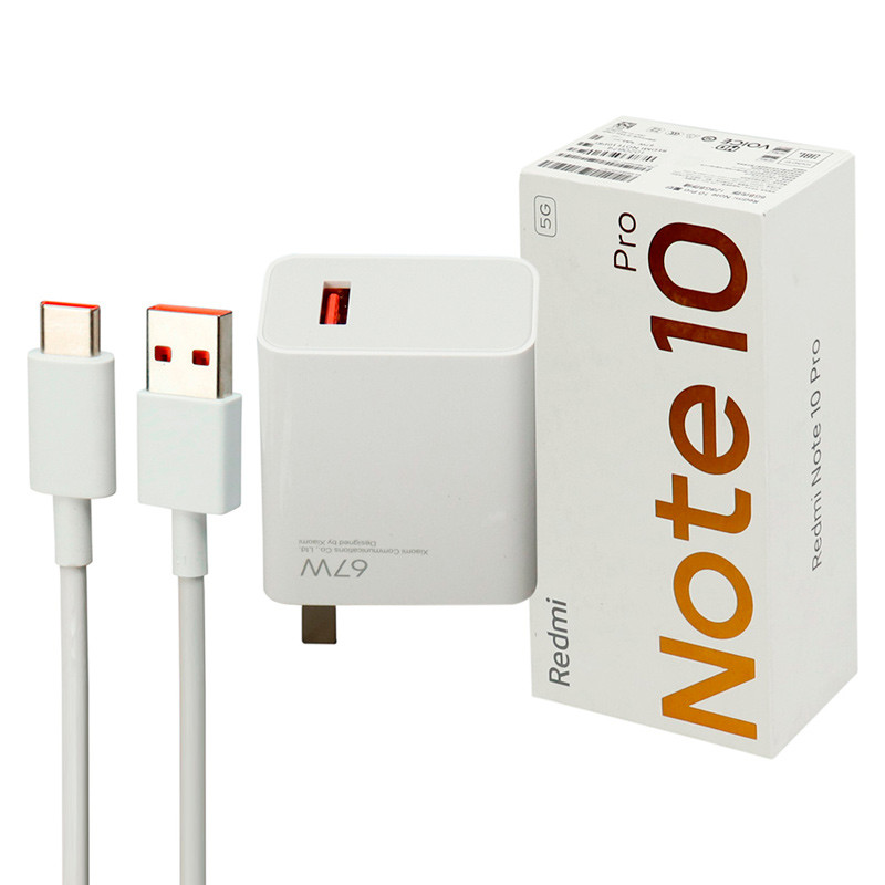 شارژر دیواری فست شارژ Xiaomi Redmi Note 10 Pro 3A QC3 PD 67W سرجعبه + کابل Type-C و جعبه گوشی