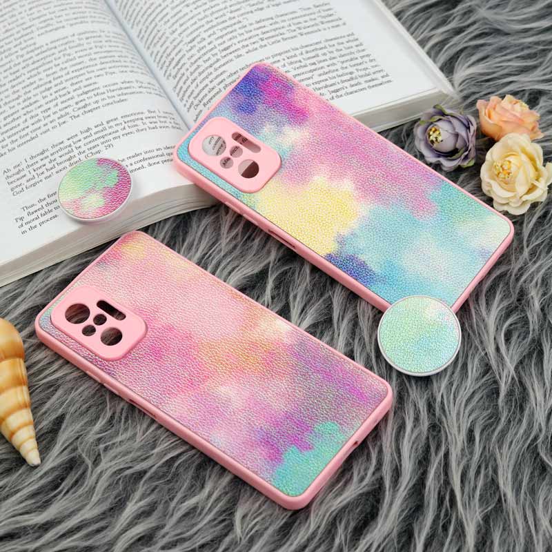قاب چرمی هولوگرامی پاپ سوکت دار Xiaomi Redmi Note 10 Pro صورتی