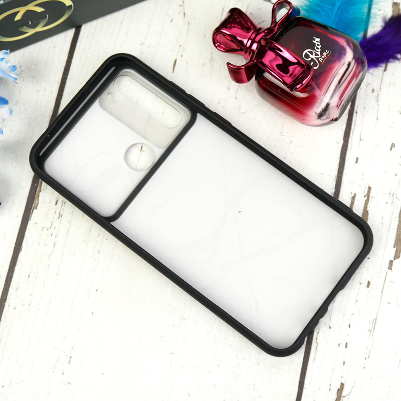 قاب طرحدار محافظ لنزدار کشویی+پاپ سوکت طرح سنگی مشکی شیائومی Redmi Note 8 سری C