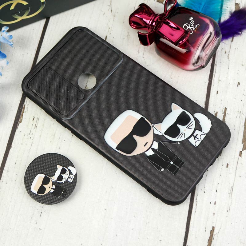 قاب طرحدار محافظ لنزدار کشویی + پاپ سوکت طرح Boss Cat شیائومی Redmi Note 8 سری C