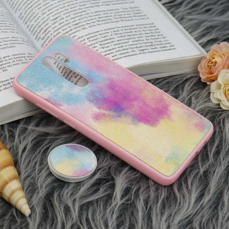 قاب چرمی هولوگرامی پاپ سوکت دار Xiaomi Redmi Note 8 Pro صورتی