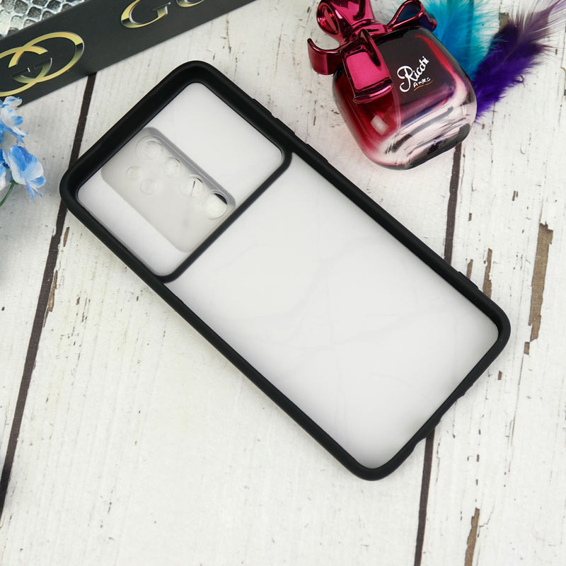 قاب طرحدار محافظ لنزدار کشویی + پاپ سوکت طرح سنگی مشکی شیائومی Redmi Note 8 Pro سری C