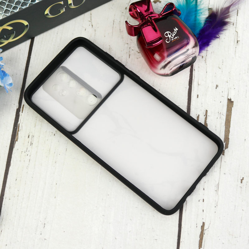 قاب طرحدار محافظ لنزدار کشویی + پاپ سوکت طرح سنگی سفید شیائومی Redmi Note 8 Pro سری C