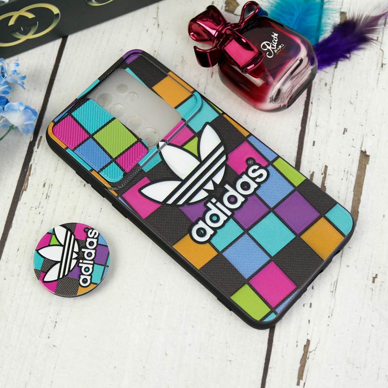 قاب طرحدار محافظ لنزدار کشویی + پاپ سوکت طرح Adidas شیائومی Redmi Note 8 Pro سری C