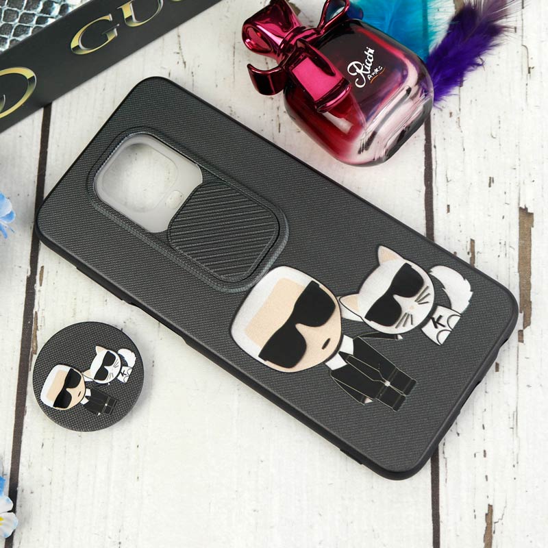 قاب طرحدار محافظ لنزدار کشویی + پاپ سوکت طرح Boss Cat شیائومی Redmi Note 9s / Note 9 Pro سری C