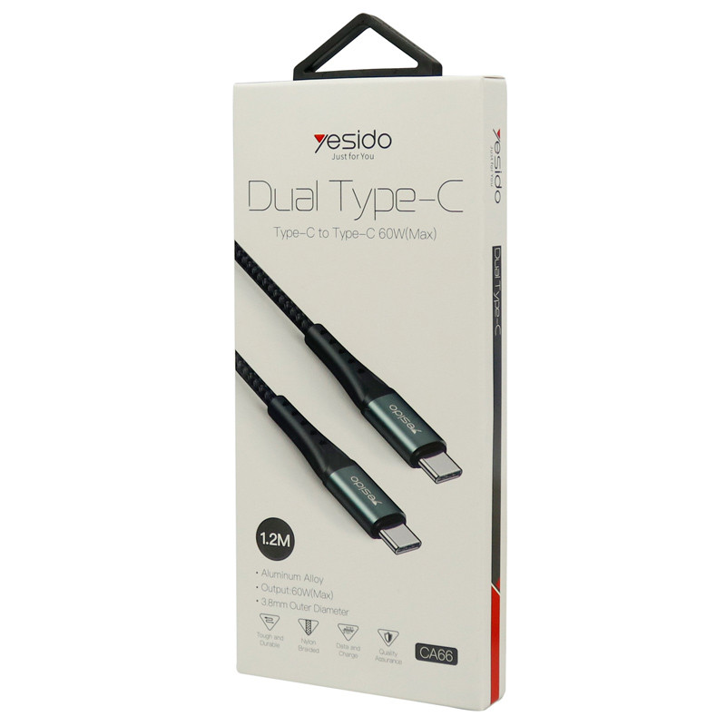 کابل تبدیل فست شارژ Yesido CA66 Type-C to Type-C PD 60W 1.2m